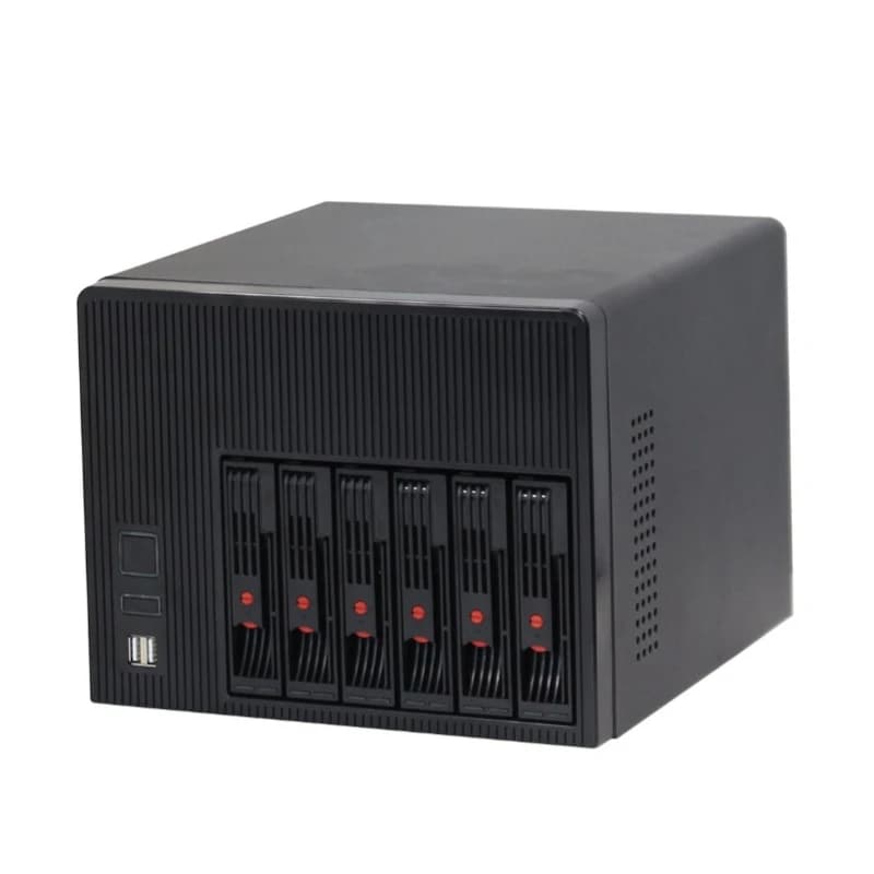 NAS-06 Case NAS a 6 Bay, Chassis Server di Archiviazione Mini-ITX, 6×3.5\" HDD Hot-Swap + SSD 2.5\", Alimentatore Flex 1U, Doppia Ventola da 80mm, Slot PCIe