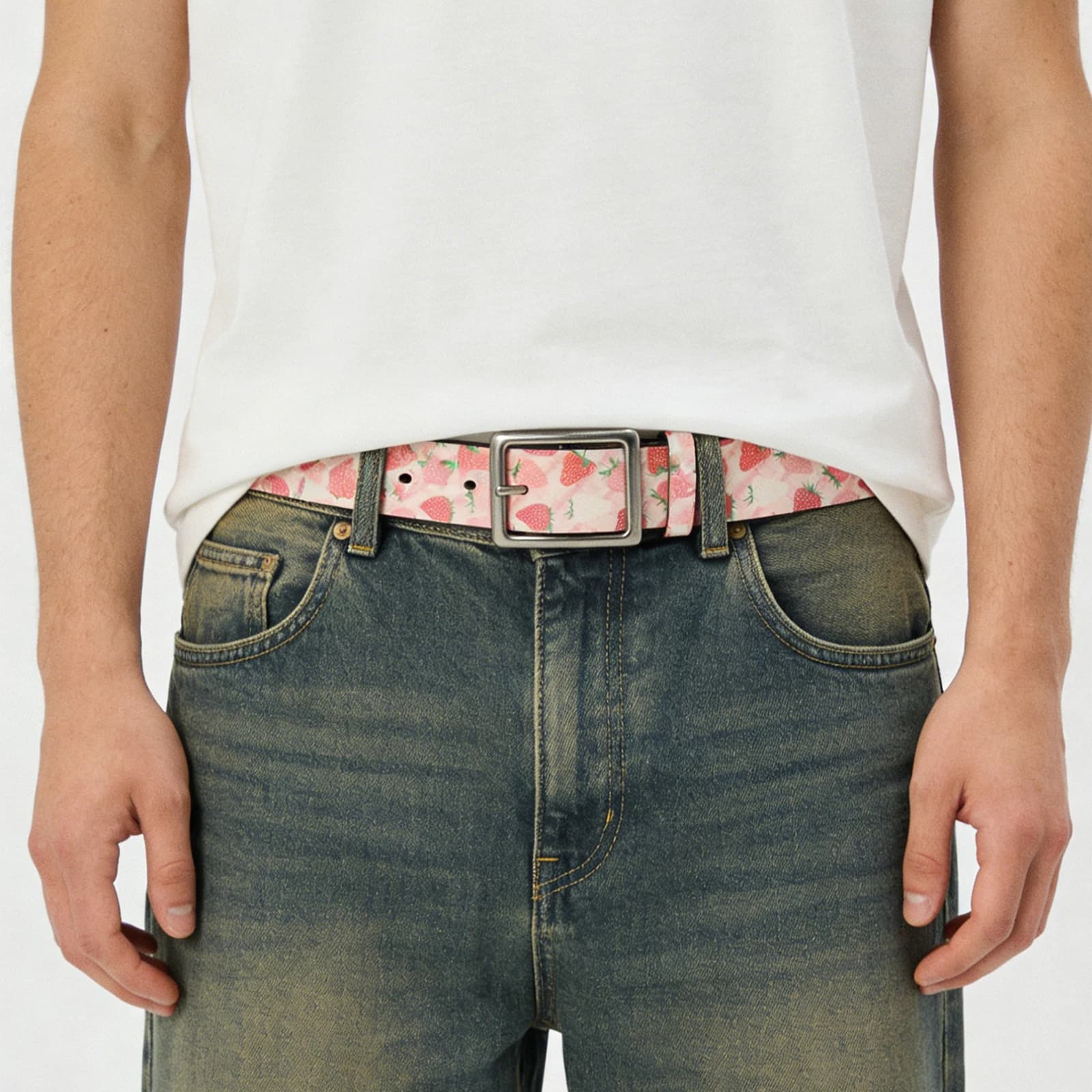 Deliziosa Cintura Rosa con Stampa Western e Strass, Design Y2K, Fibbia a Perno, per Donna e Uomo, per Jeans