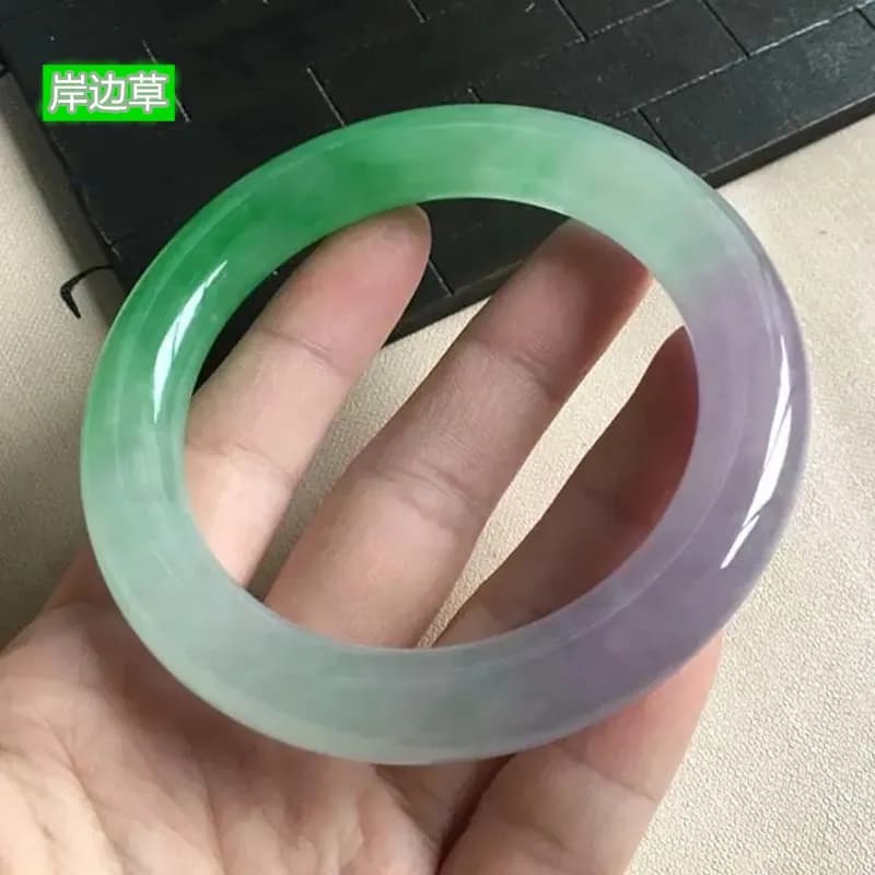 Chuncai Jadeite Bracelet, Burmese Old Mine Ice Violet Jade Bracelet, Sun-Green Round Bar Princess Style Women's Jadeite Bangle