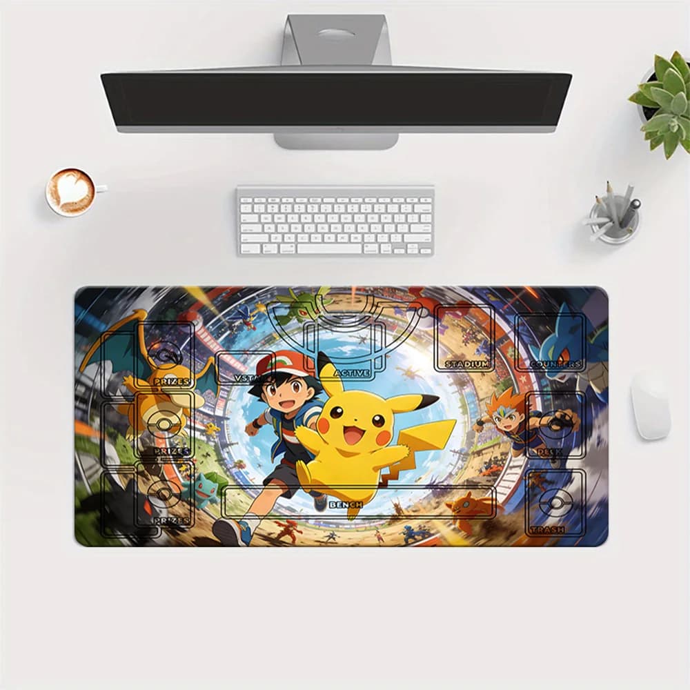 Tappetino da Gioco TCG Pokemon Ash e Pikachu Battle Stadium con Zone Complete, Tappetino per Mouse da Gaming