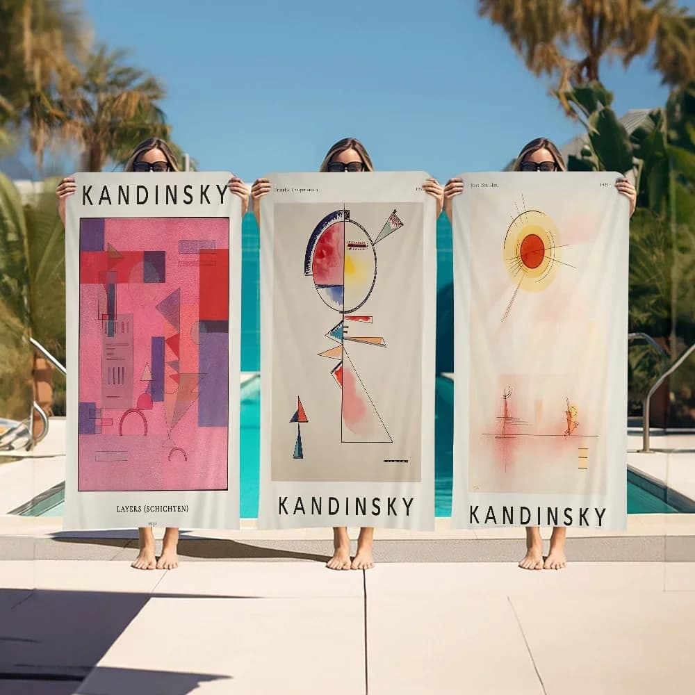 Kandinsky Exhibition Asciugamano da spiaggia Cartoon Cute Summer Kids Grande piscina da bagno Asciugamano da spiaggia in microfibra assorbente per viaggi di nuoto