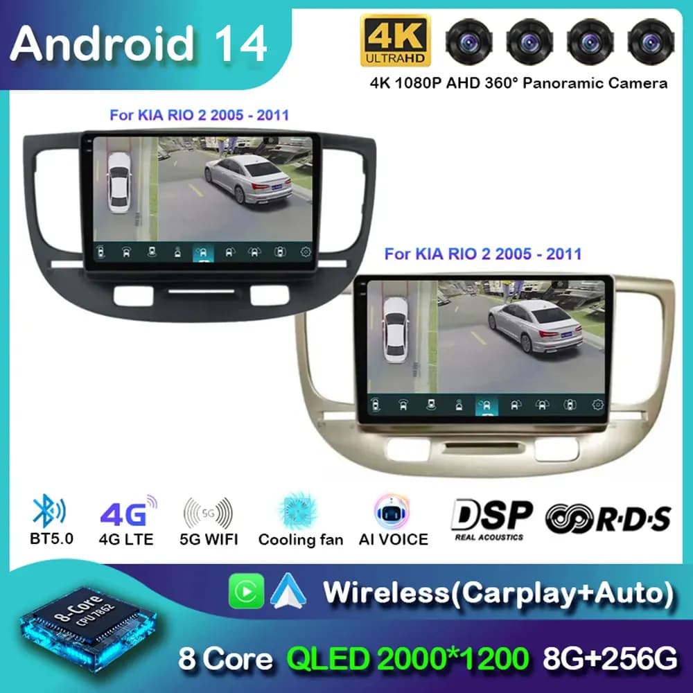 Android 15 Autoradio Lettore Multimediale di Navigazione GPS WiFi + 4G DSP Video Carplay Auto BT Per Kia RIO 2 RIO2 2005 2006 2007 - 2011