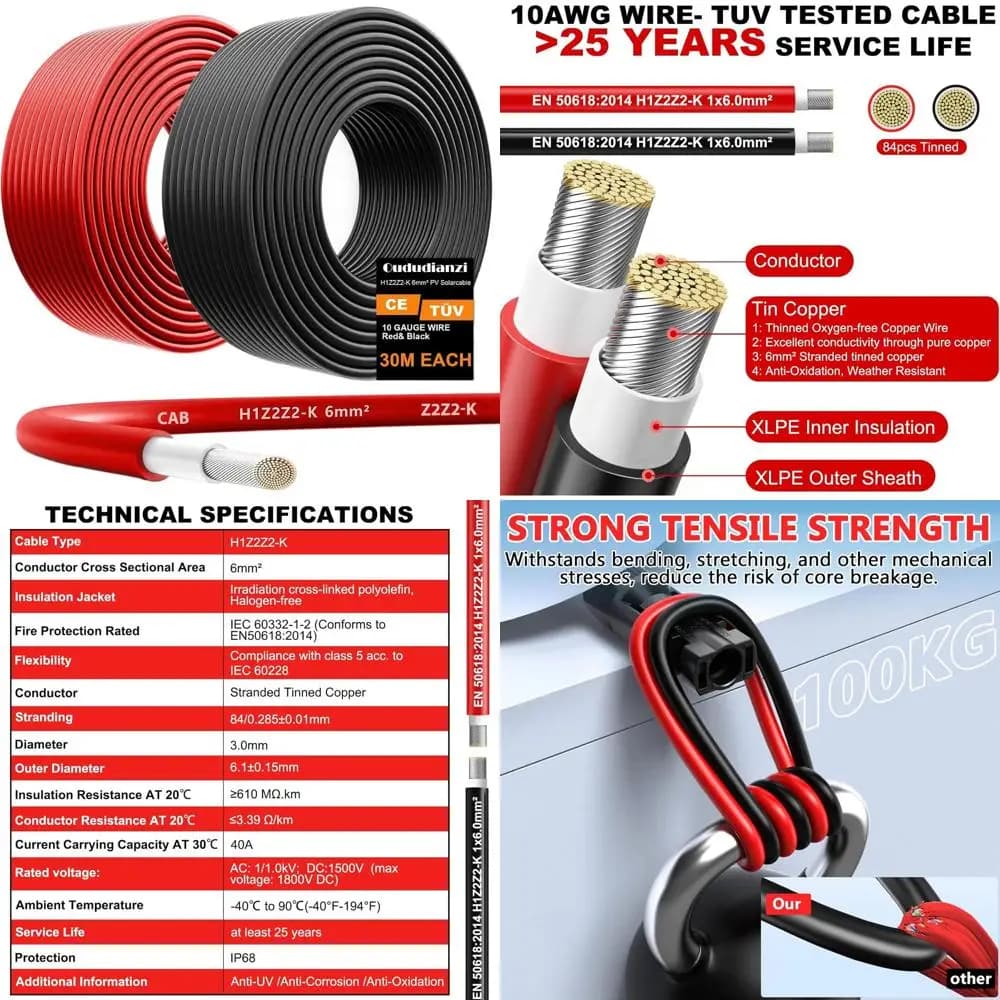 Cavo in rame stagnato 10AWG da 30 metri per applicazioni esterne, automobilistiche, camper, nautiche e pannelli solari