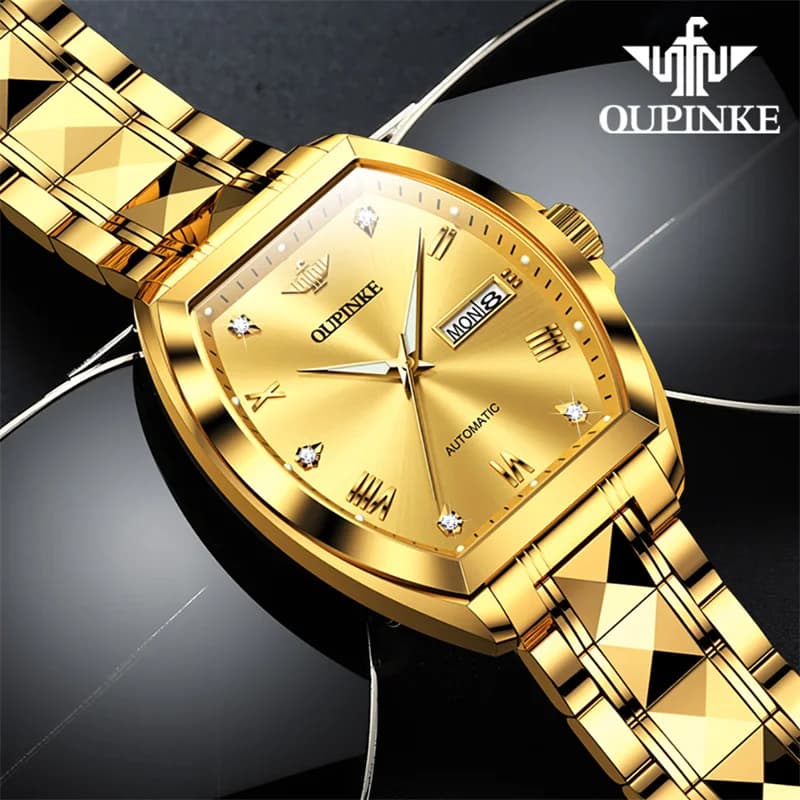 OUPINKE Men's Automatic mechanical wristwatch Tonneau Case 5ATM Waterproof Luminous Hands Male Relogio Masculino watches