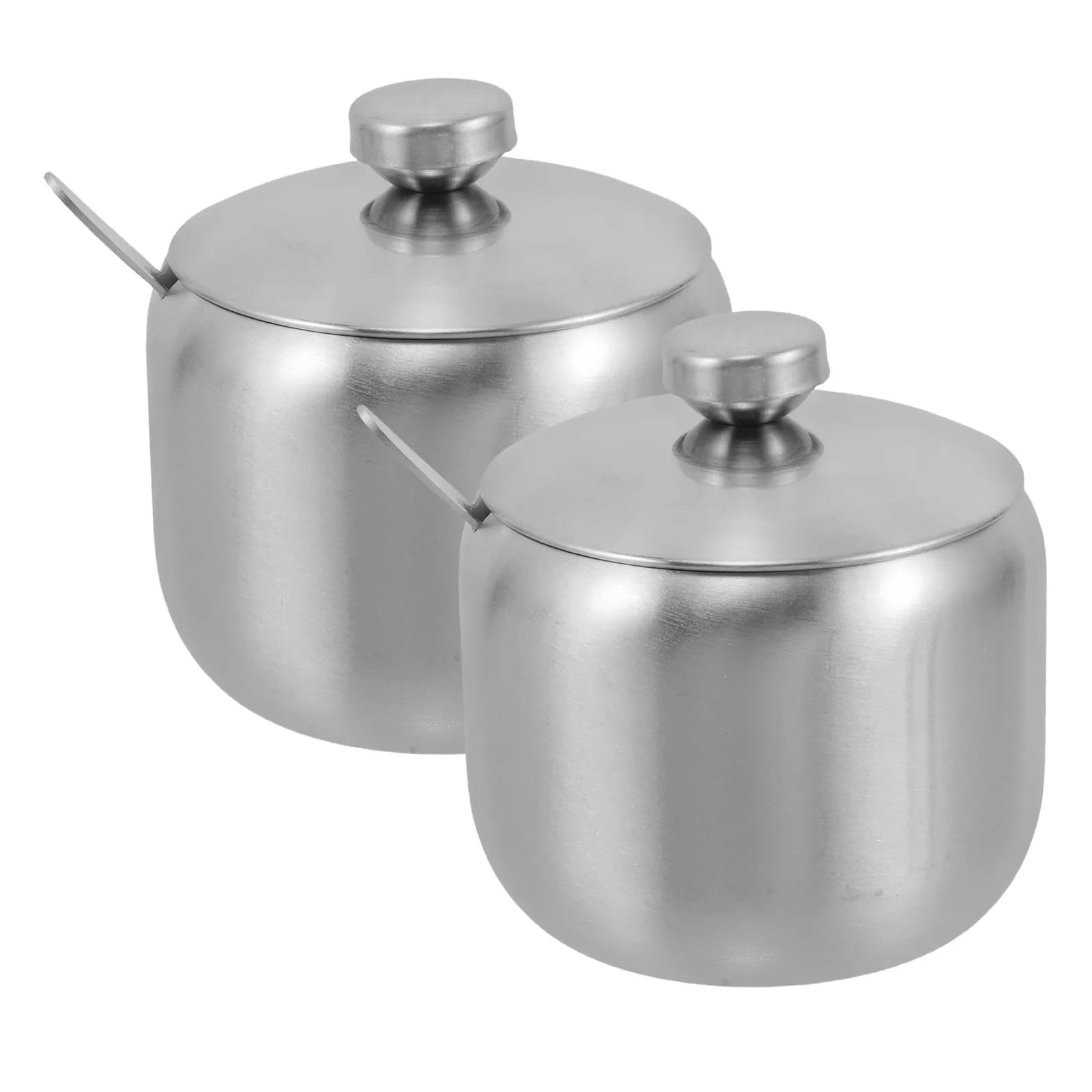 2Pcs Stainless Steel Seasoning Containers Salt Sugar Spice Jar Set with Airtight Lids Elegant Round Design for Kitchen Counter