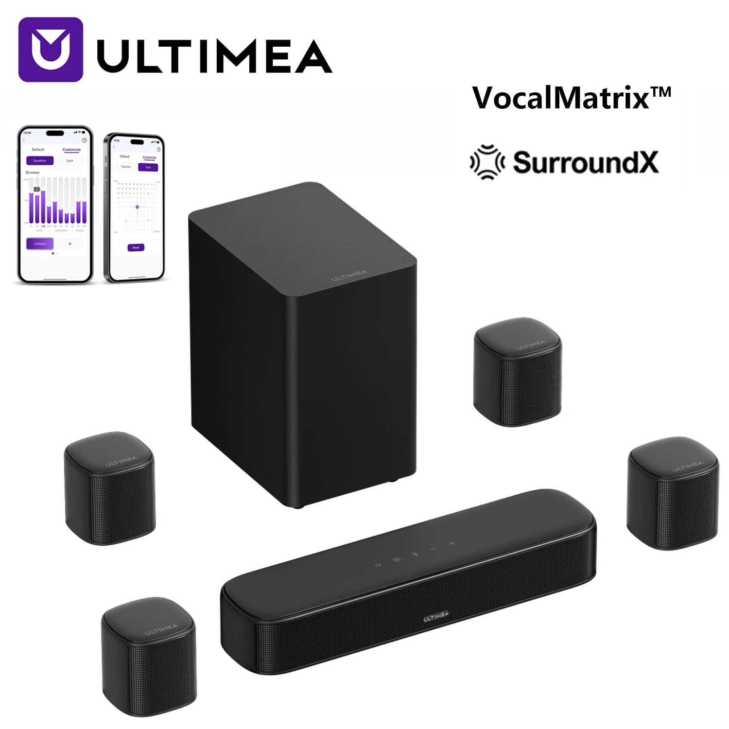 ULTIMEA Aura S4T 350W Soundbar TV 7.1 canali con 4 altoparlanti surround, sistema audio surround con subwoofer, controllo tramite app, HDMI ARC