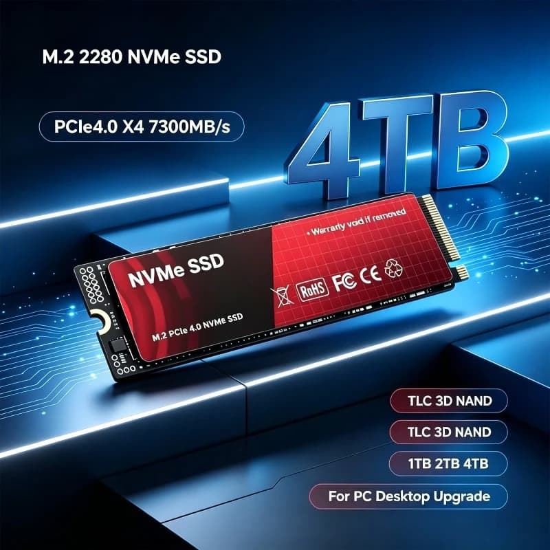 M.2 2280 NVMe SSD PCIe4.0 X4 7300MB/s High Performance Solid State Disk TLC 3D NAND 500GB 1TB 2TB 4TB For PC Desktop Upgrade