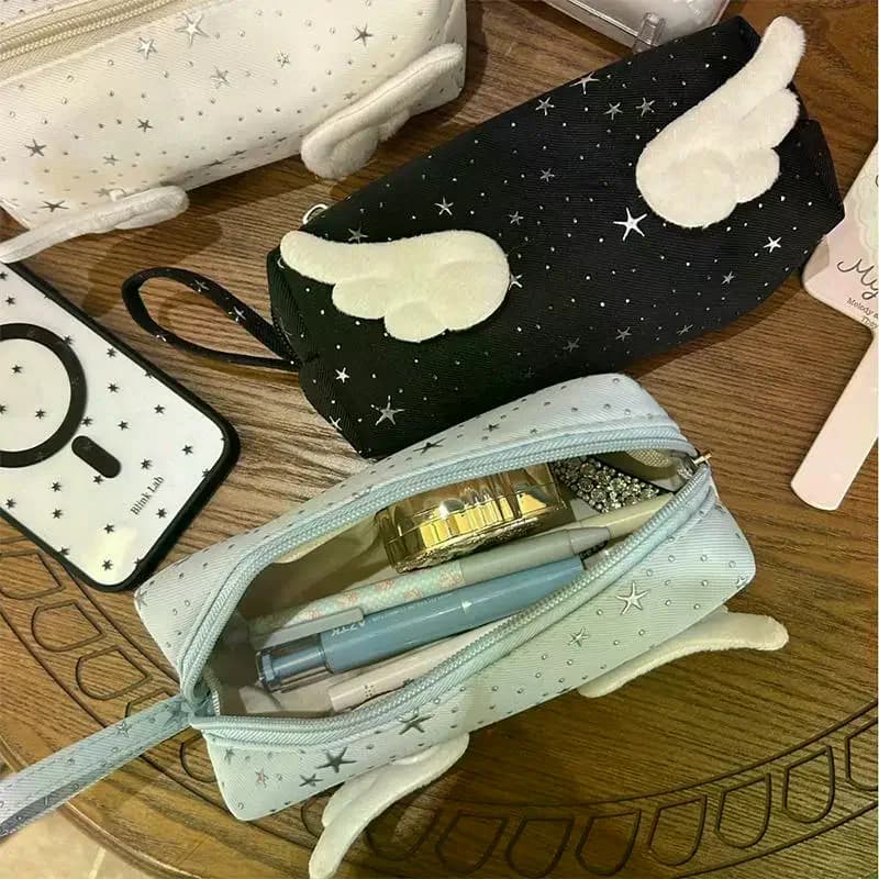 Print Wings Star Dots Pencil Case Y2k Desktop Storage Korean Style Pen Bag Large Capacity Stationery Storage