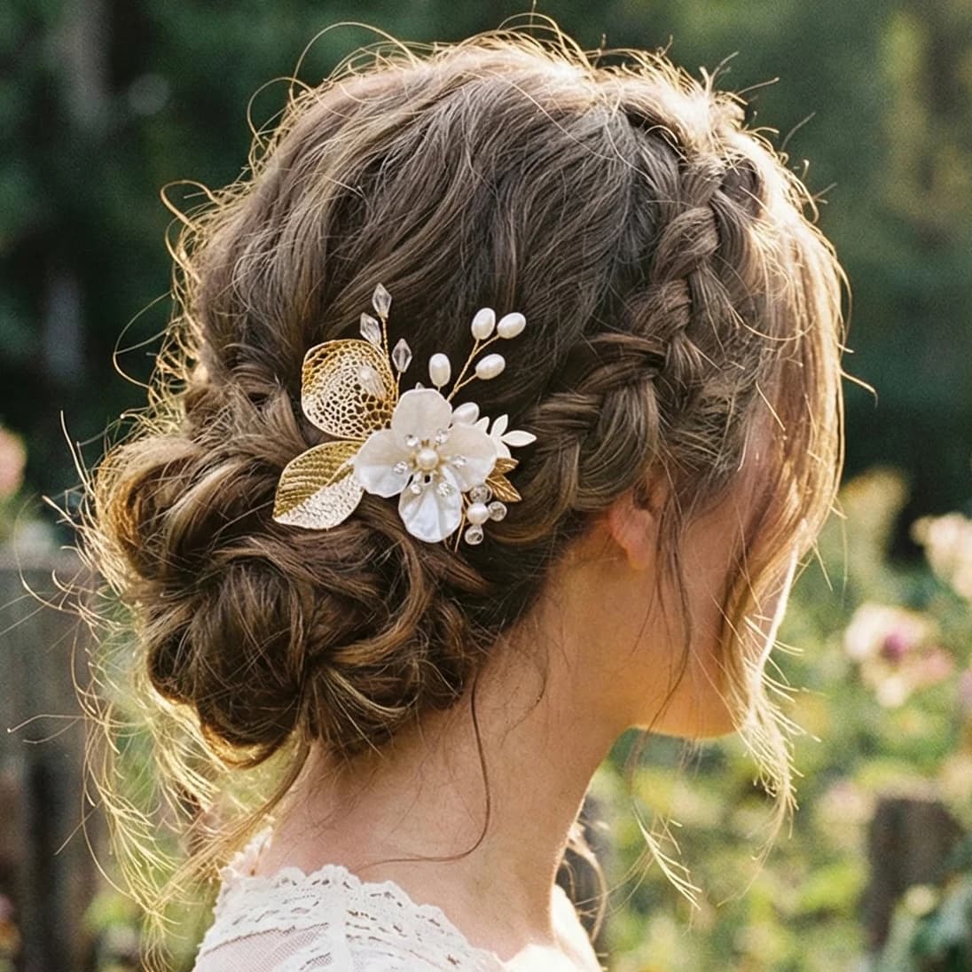 Pettine per capelli in acrilico dorato stile coreano, raffinata molletta per capelli a foglia traforata dorata, accessori per capelli, forcina da sposa con perle e cristalli