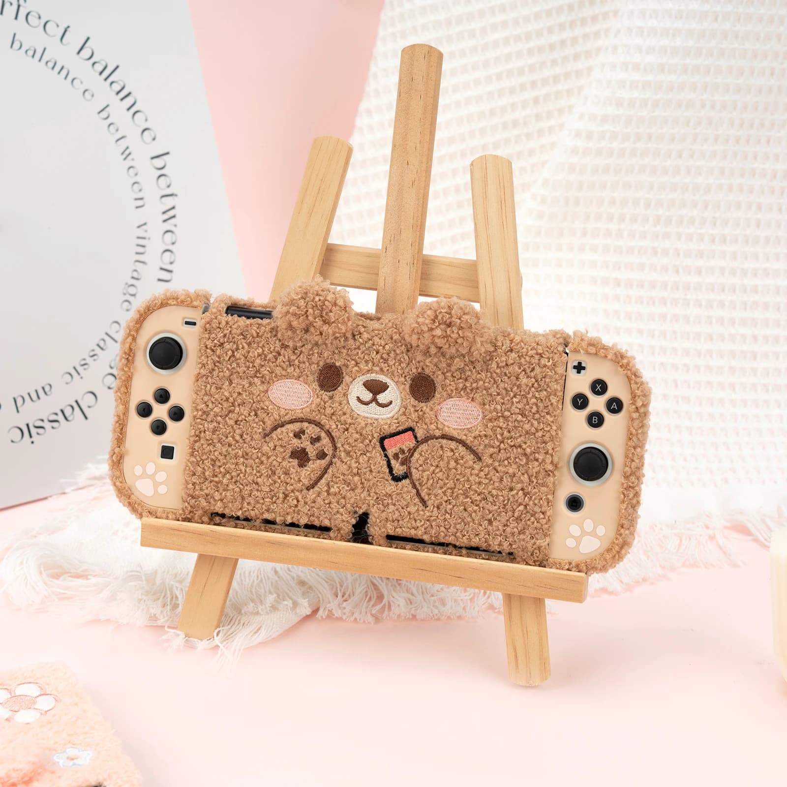GeekShare Nintendo Switch custodia protettiva Cute Pink Bear peluche Nintendo Switch Hard Shell Split Joy-con Cover per accessori NS