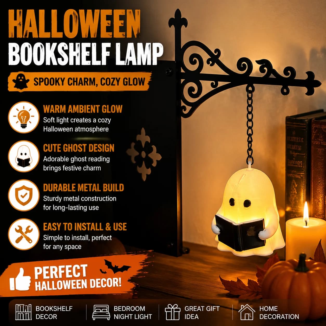 Mini Bookshelf Lantern with Warm LED Light Hanging Desk Decor Night Lamp for Home Study Reading Nook Book Lovers