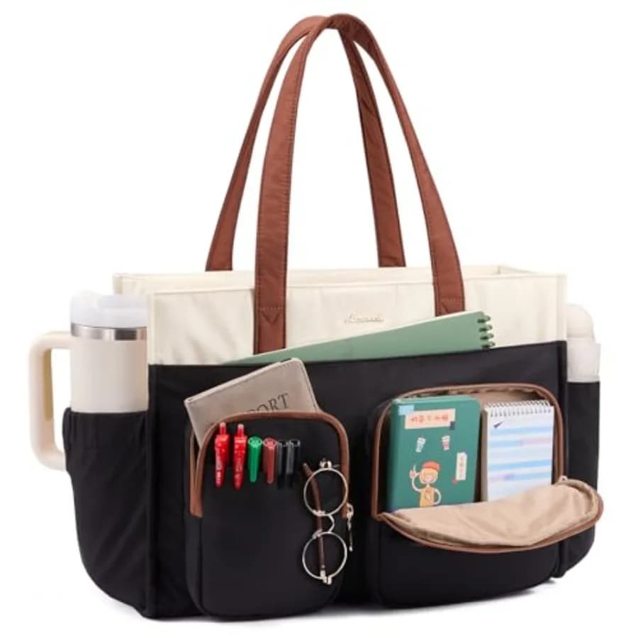Borsa tote LOVEVOOK per insegnanti, borsa per laptop multitasche con portabicchieri grande, borsa da infermiera, borsa da lavoro, da viaggio, per computer.