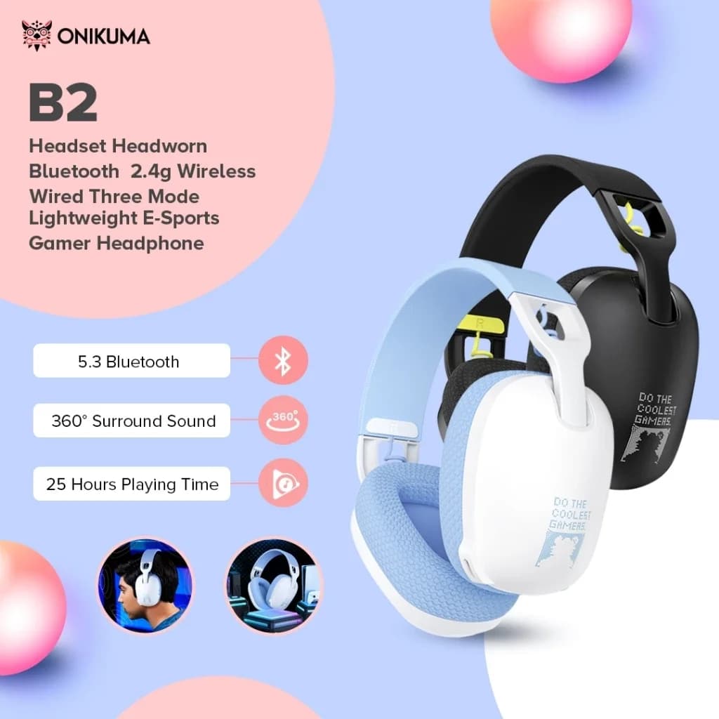 2025 New Onikuma B2 Wireless Gaming Headphones for PS5 PS4 PC 2.4 GHz USB Gaming Headphones with Microphone Ergonomic Design 5.3 Headphones