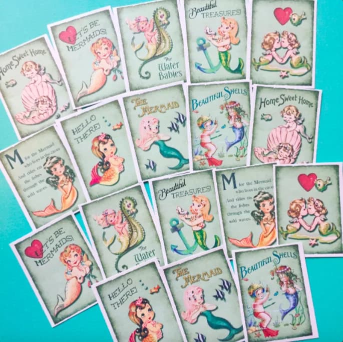 18pcs Vintage Style Mermaid Stickers, Handmade Stickers, Cute Planner Stickers, Kawaii Mermaid Sticker Pack