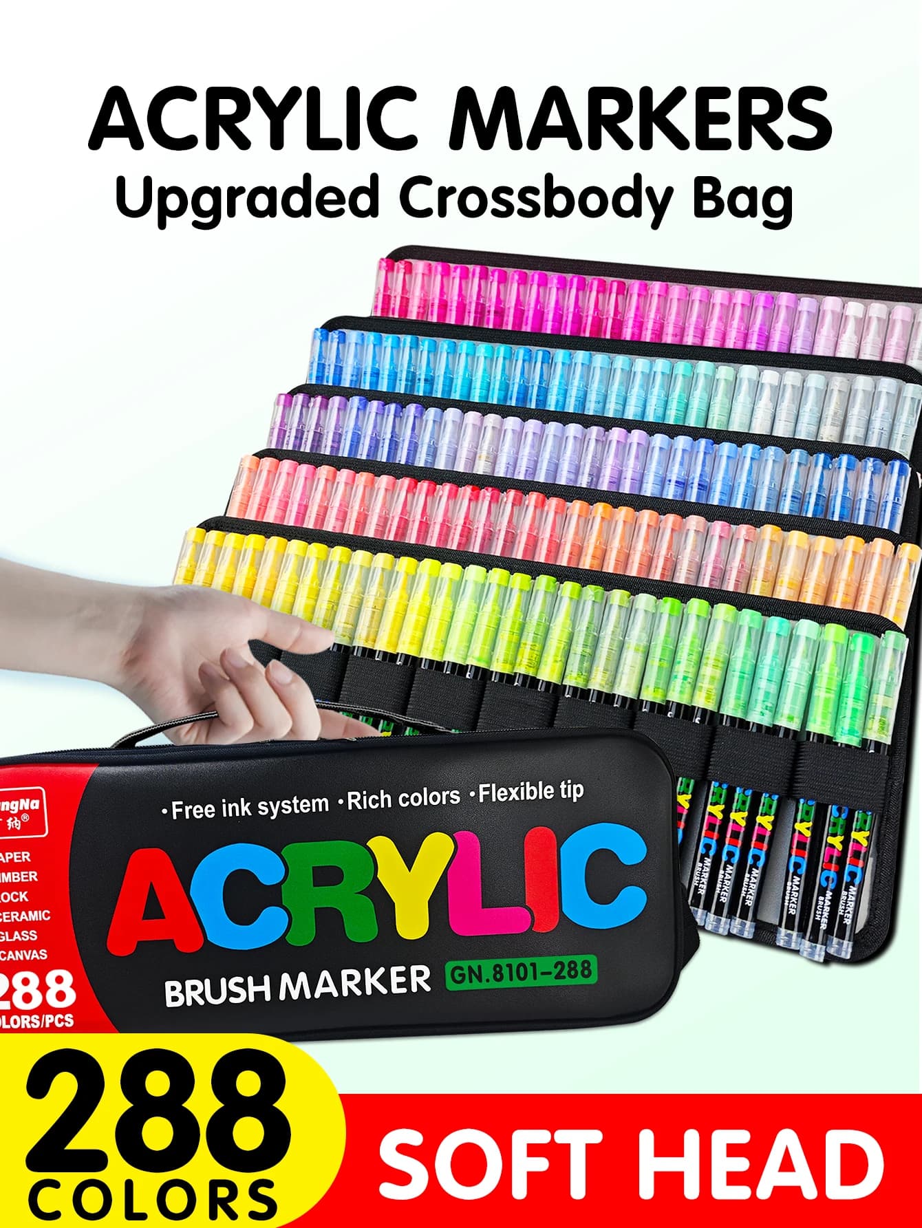240/288 Colors Set Acrylic Paint Markers Brush Tip, Professional For Rock, Fabric, Festival Gift DIY Art Pens With Storage Bag