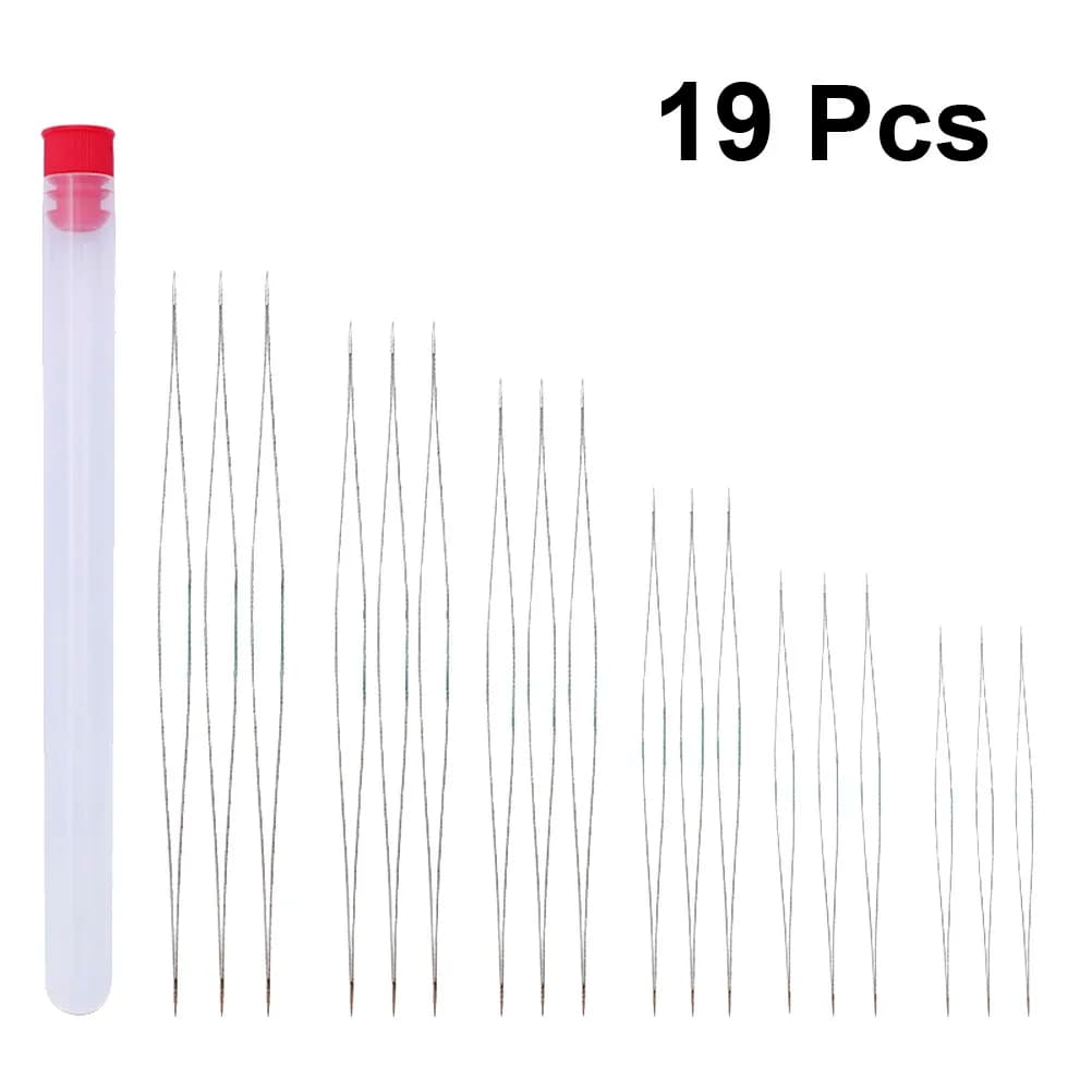 Kit di 18 Aghi Lunghi in Metallo per Perline con Bottiglia Portaoggetti e Infilatori per Gioielli Fai-da-Te e Accessori Artigianali