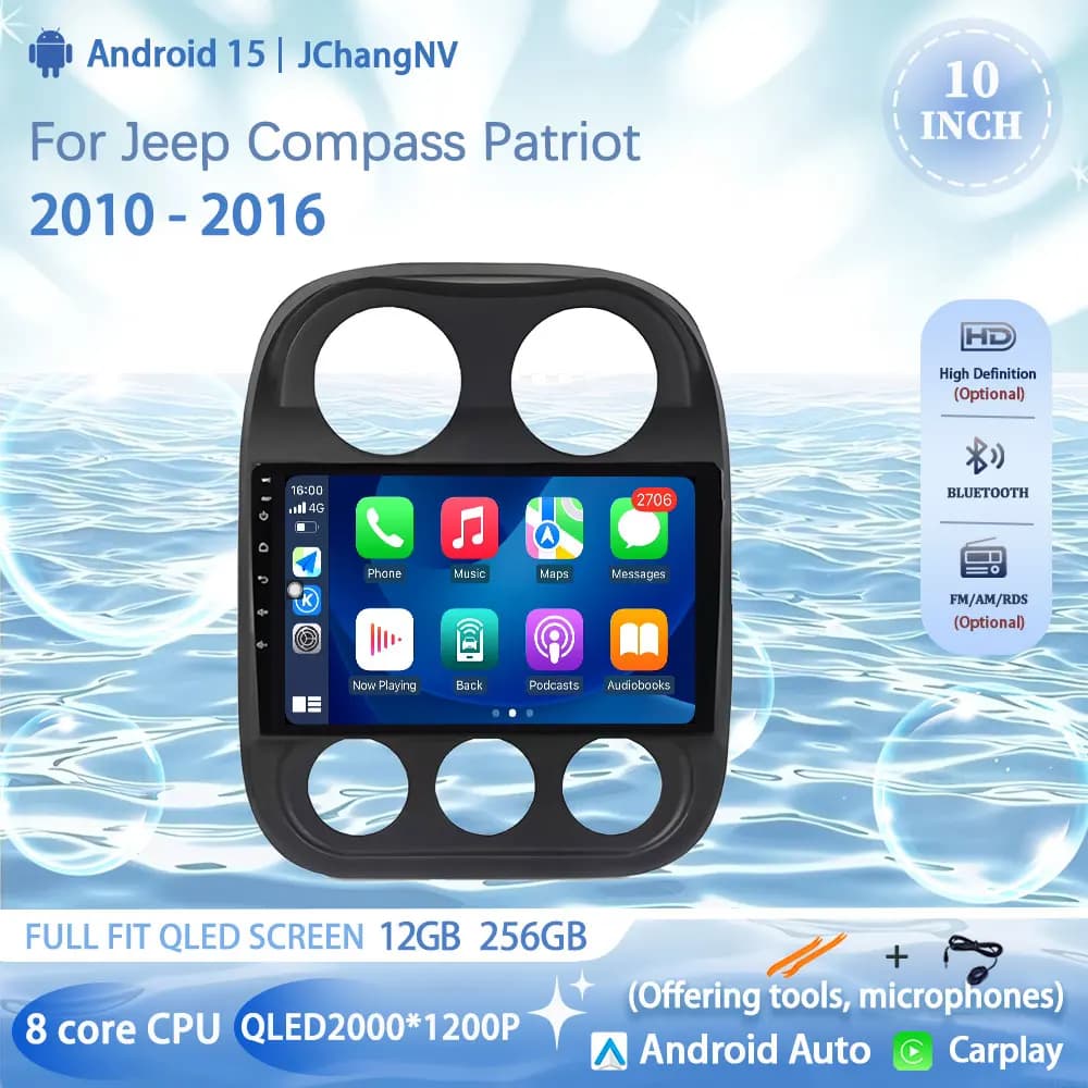 10 "Android 15 autoradio video player for Jeep Compass Patriot 2010 - 2016 Autoradio stereo GPS navigation Carplay DSP WIFI 4G