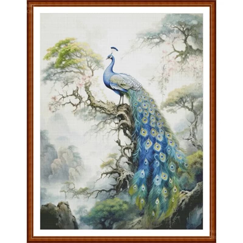 Peacocks 14CT 16CT 18CT Printed On Canvas Cross Stitch DIY Set Kit Home Needlework Embroidery 114 Colors