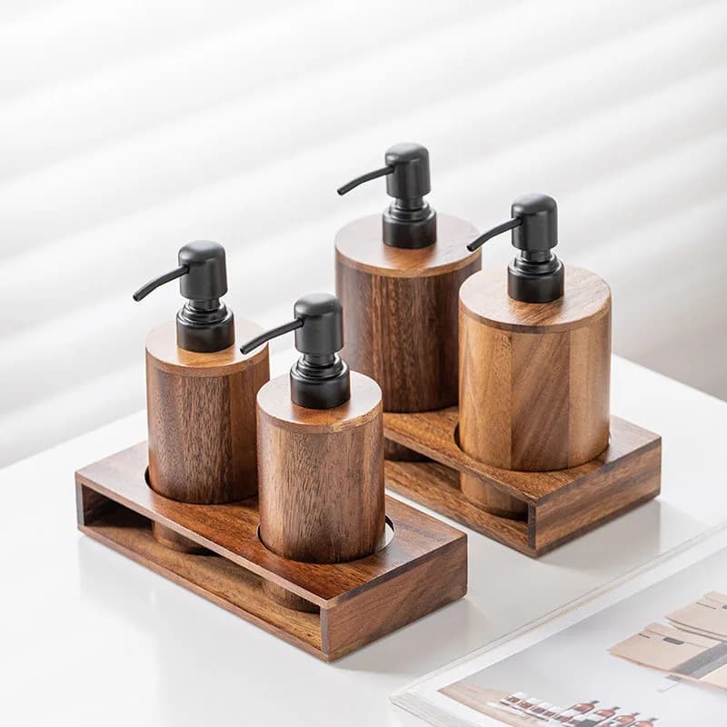 Elegante Dispenser di Sapone in Legno per Igienizzante Mani e Lozione - Accessorio da Bagno Ideale per Casa e Viaggio
