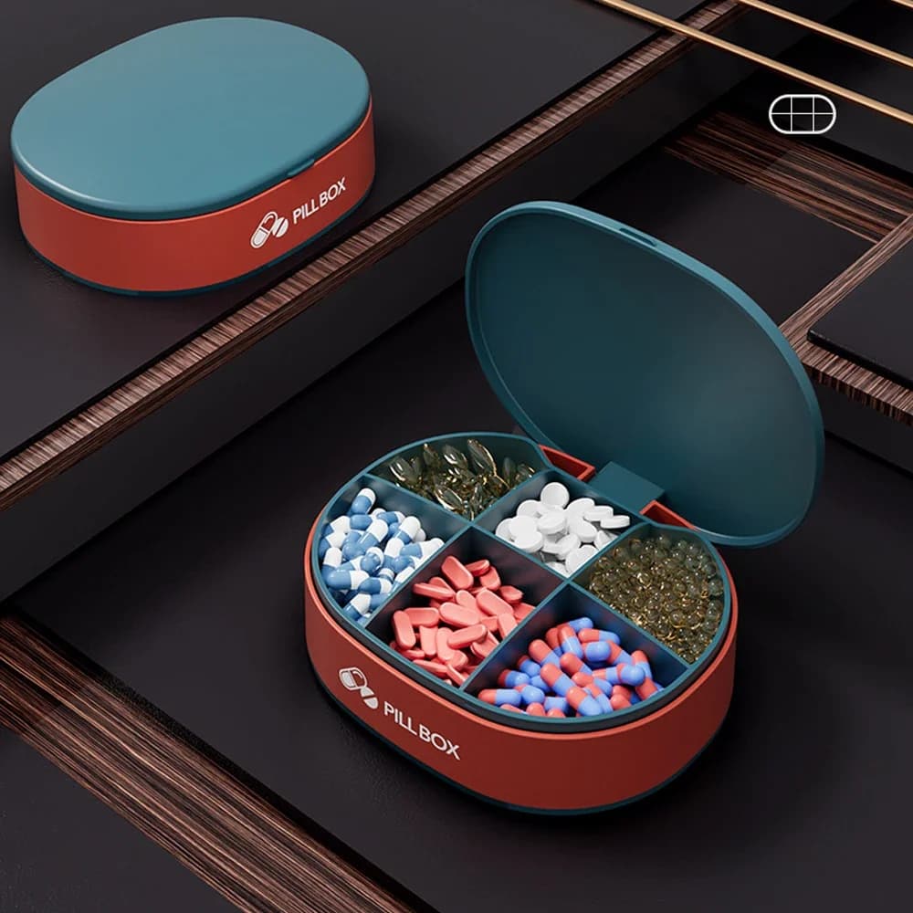 Travel pills for 6 compartments, small daily purse holder, portable pill holder for medicines and vitamins