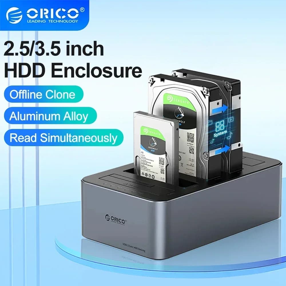 ORICO Docking station per disco rigido da 2,5/3,5" in alluminio SATA a tipo C 5 Gbps con funzione clone offline per scatola HDD/SSD da 2,5/3,5 pollici