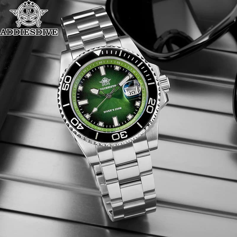 ADDIESDIVE Orologio subacqueo da uomo nuovo 200 m Impermeabile Quarzo giapponese Quadrante smaltato Lunetta in ceramica Lancette luminose Cinturino in acciaio inossidabile