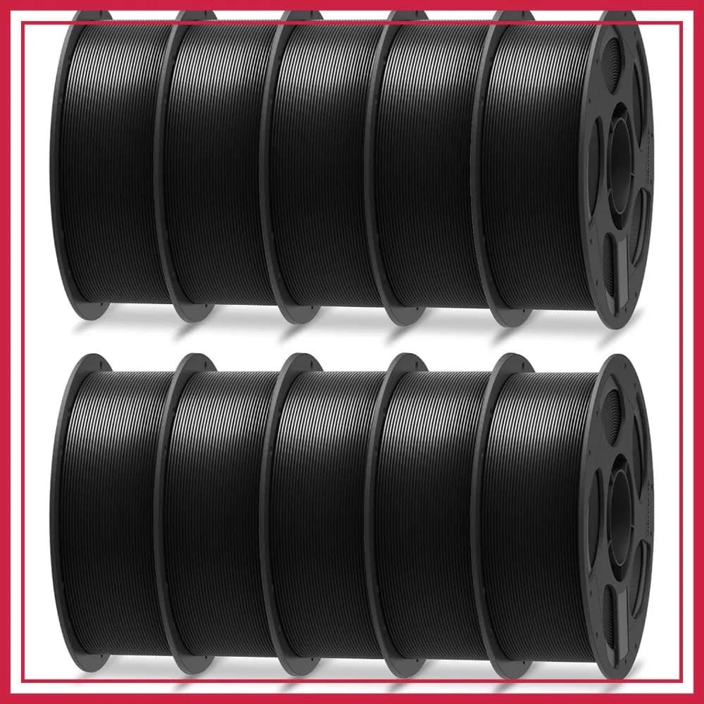 Filamento PLA per Stampante 3D Nero, 30-300mm/s, Avvolgimento Ordinato, 1kg (2.2lbs), 1.75mm +/-0.02mm, Confezione da 10