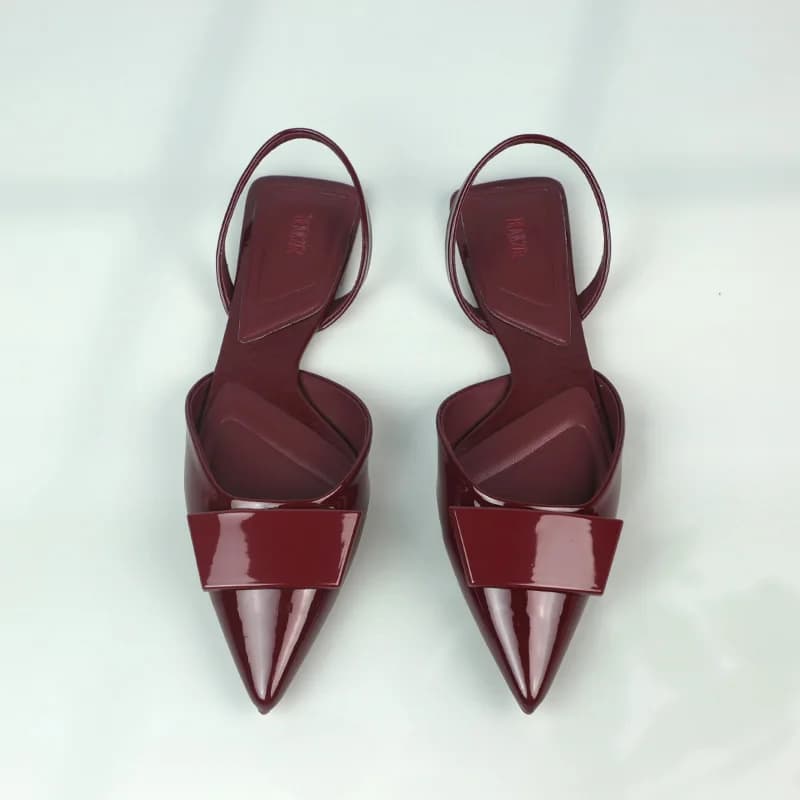 Sandali piatti da donna estivi in pelle verniciata di marca Scarpe eleganti da donna con fibbia quadrata eleganti da lavoro d'ufficio a punta