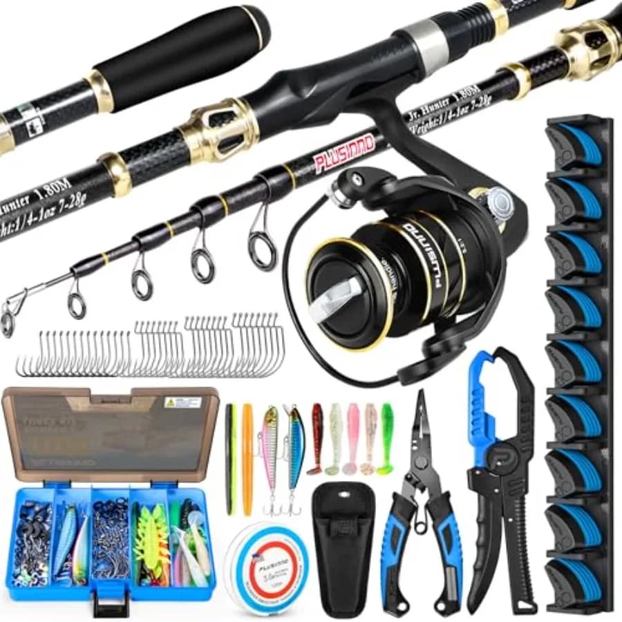 Attrezzatura da Pesca, Kit Completo con Canna e Mulinello, Scatola Porta Accessori con Esche, Accessori da Pesca, Attrezzatura da Pesca