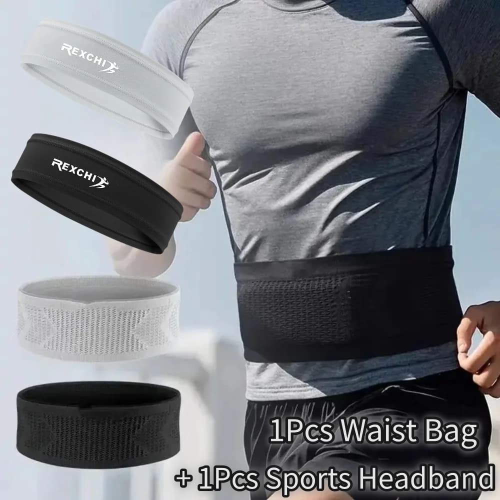 1 Piece Running Waist Bag for Men and Women, Hinge Phone Holder, Durable Sports Waist Bag with Key Case for Jogging + Hair Band