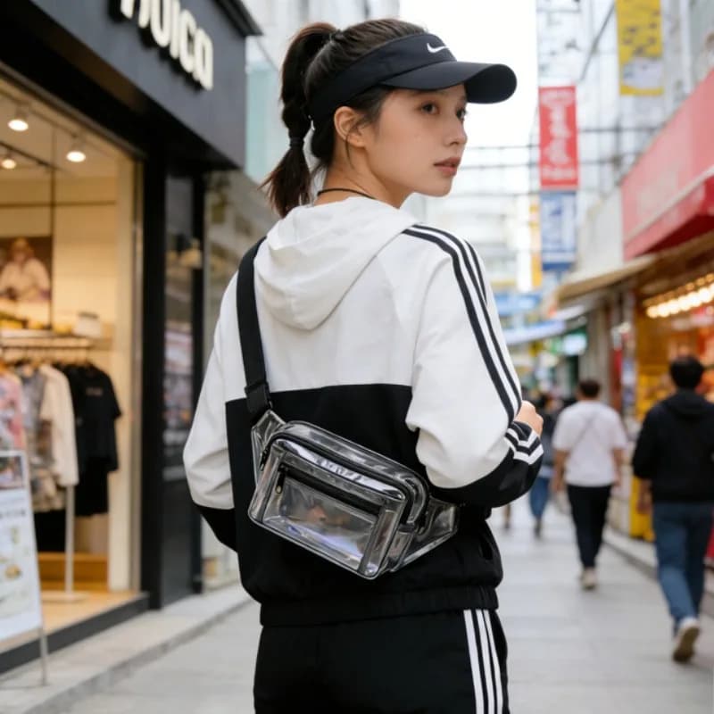Transparent PVC Women's Shoulder Bag, Belt Waist Bag, Chest Shoulder Bag, Beach Sport Waist Bag with Hinge for Travel and Running