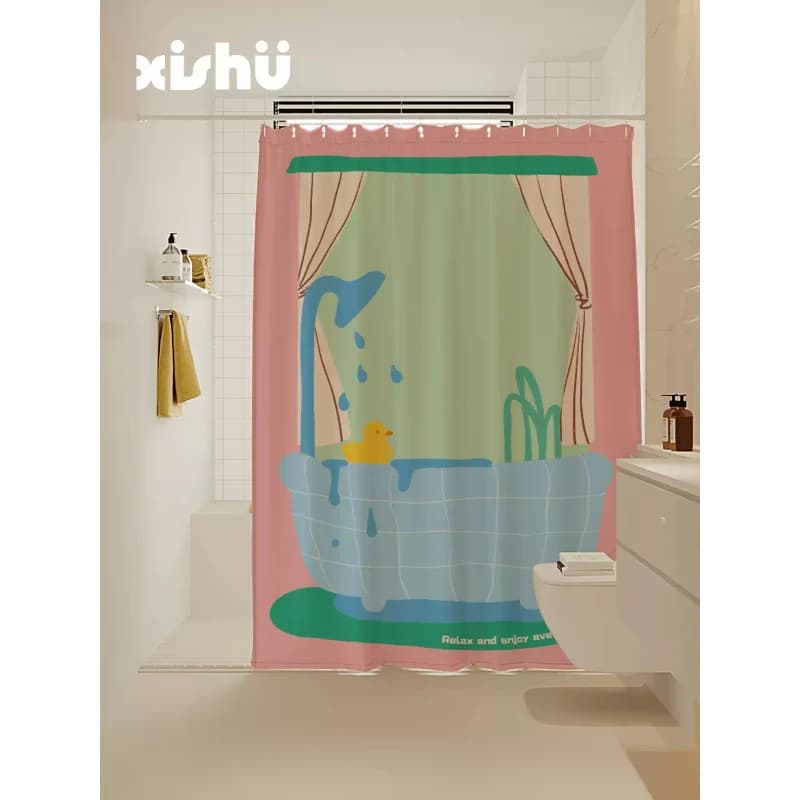 Tenda da doccia VIKAMA con disegni animati, tenda da bagno per separazione asciutto-bagnato, tenda divisoria impermeabile e antimuffa