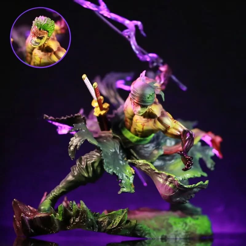 Statuetta Action Figure di Roronoa Zoro da One Piece, 30cm, in PVC, con Due Teste Intercambiabili, Modellino da Collezione, Decorazione da Scrivania, Regalo di Compleanno per i Fan