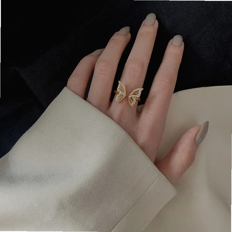 Open Ring with Fairy Flake for Women, Fashion Japanese Light Luxury, Elegant Adjustable Ring for finger Index