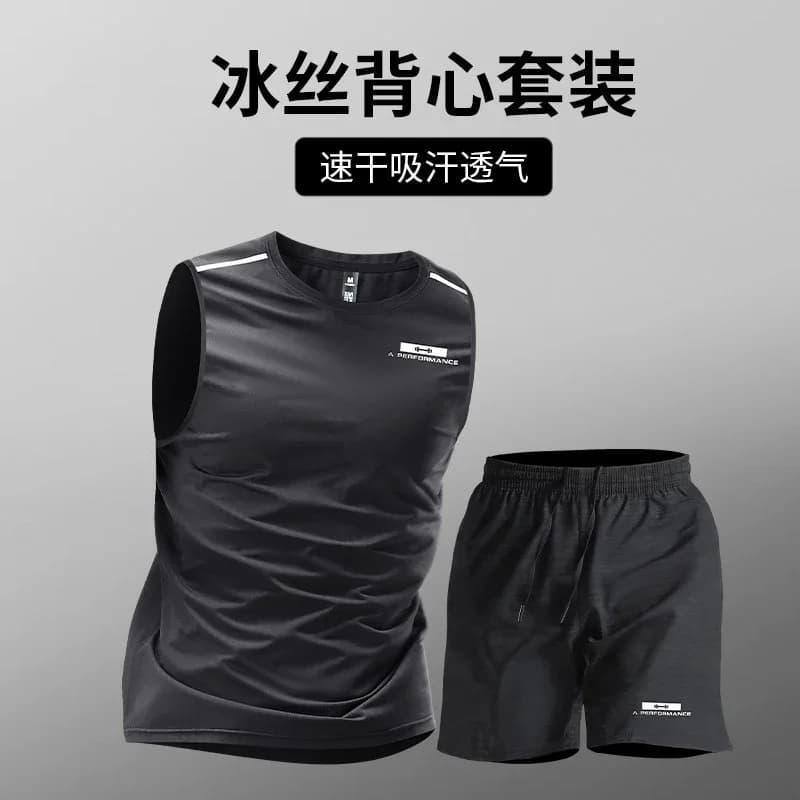 Completo Estivo da Uomo in Seta Ghiaccio: Canotta Senza Maniche e Pantaloncini - Tuta Sportiva ad Asciugatura Rapida per Corsa, Palestra e Basket