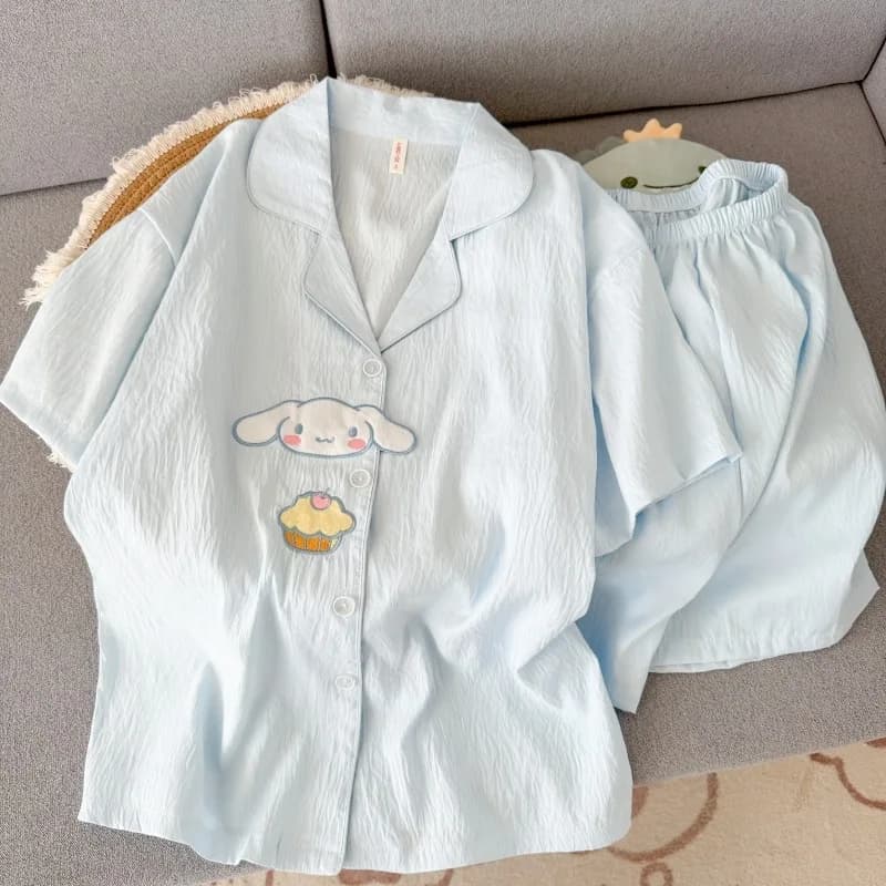 Pigiama estivo da donna Anime My Melody, set con t-shirt e pantaloncini Cinnamoroll Sanrio, con risvolto, carino, per ragazza, alla moda, per il tempo libero, abbigliamento da casa.