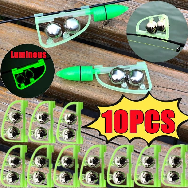 New 1-10PCS Luminous Light Twin Bells Clip On Night Fishing Tools Rod Bite Alarm Portable Fast Pesca Fishing Tackle Accessories