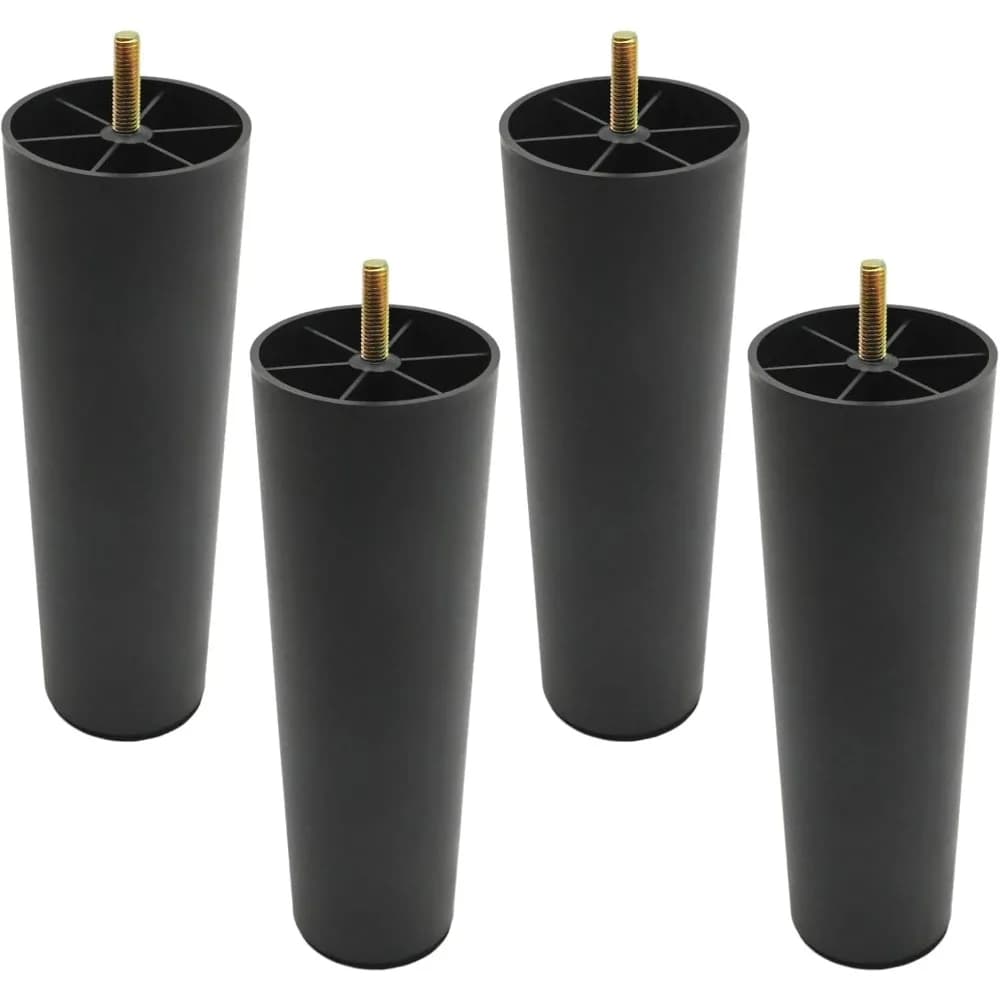 Gambe Rotonde in Plastica per Mobili, Gambe Affusolate per Divano con Bulloni a Gancio M8, Gambe Nere per Sedia, Divano, Cassettiera, Armadio, Letto