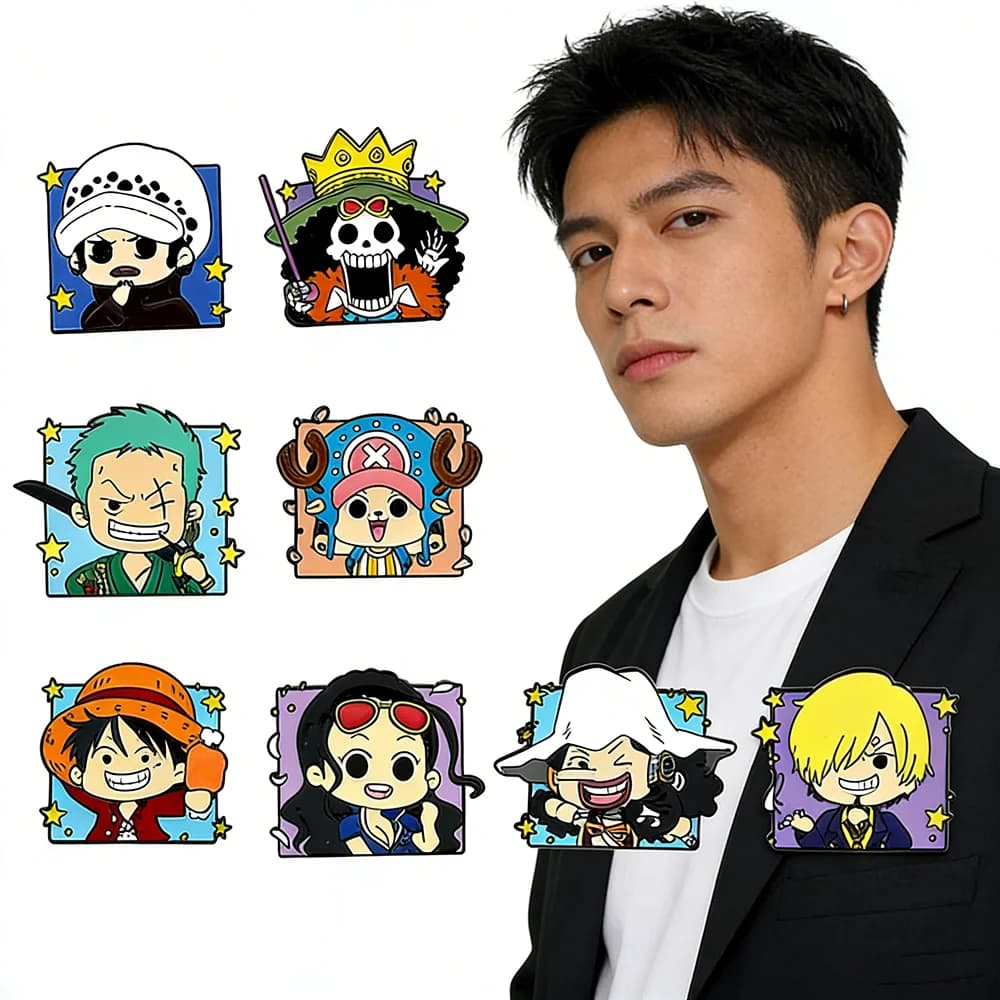 Action Figure Anime One Piece Q Figurals - Spille e Distintivi di Luffy, Zoro, Sanji - Merchandising e Decorazioni per Regali per Bambini