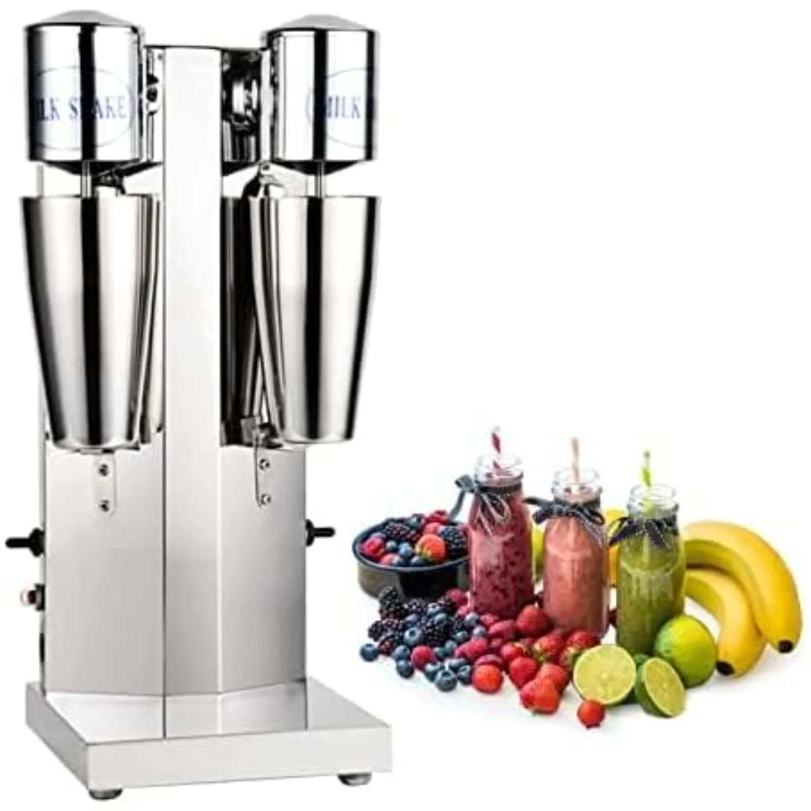 BYMAOCAR Commercial Double Head Milkshake Maker, 180W 110V Two-speed Stainless Steel Milkshake Blender, Professional Drink Mixer for Cafe Bar Milk Tea Shop