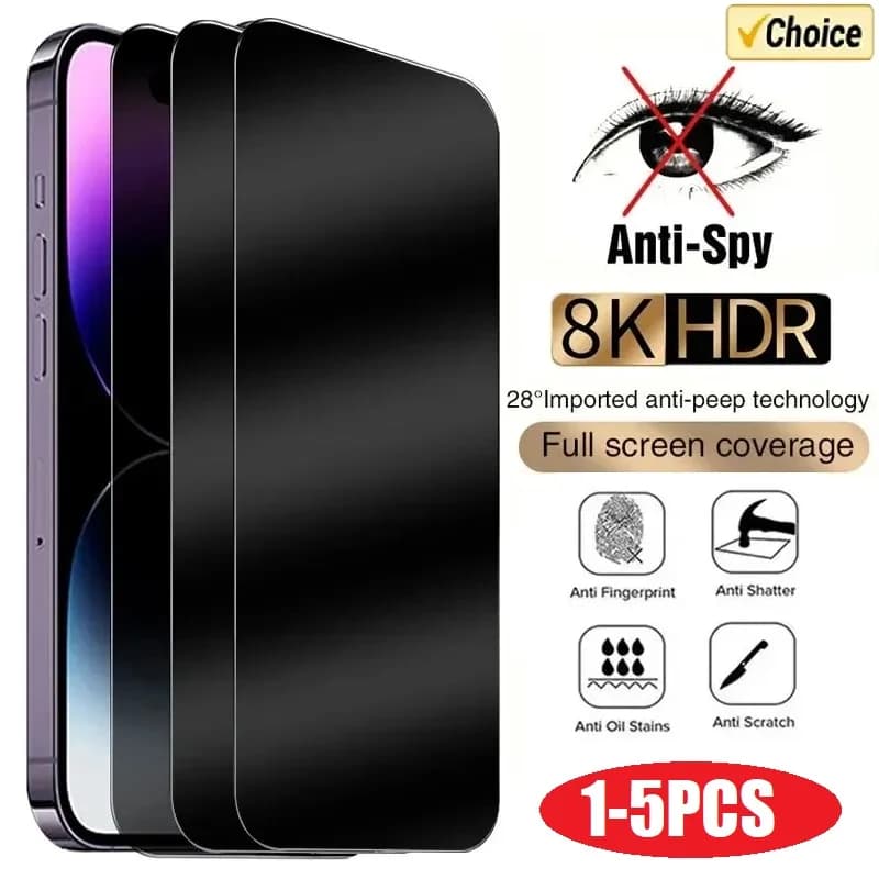 1-5PCS Anti-Spy Glass for iPhone 15 14 13 12 11 Pro Max Mini XS XR 7 8 6 Plus Privacy Screen Protection for iPhone 17 16 17Air