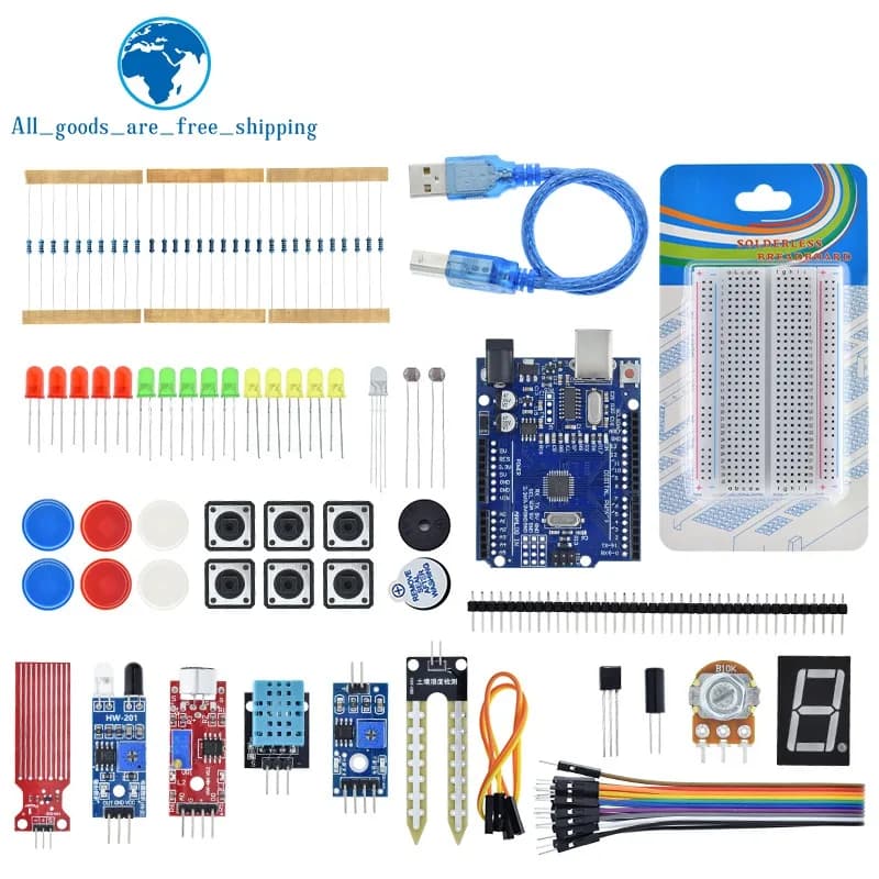Kit Base per Principianti TZT per Arduino UNOR3 - Set R3 Fai-da-Te - Scheda TZTUNO R3 / Breadboard + Confezione Retail