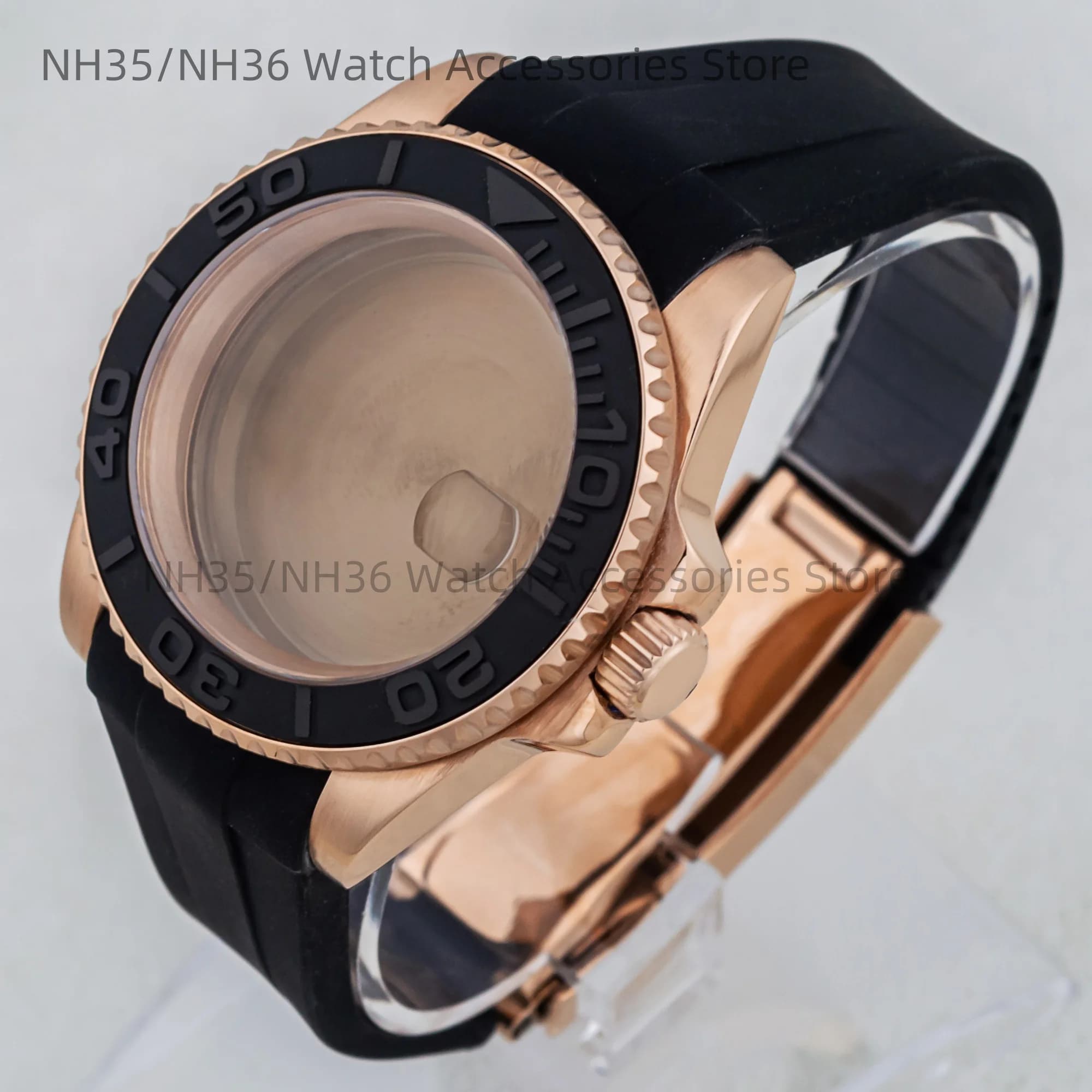 Cassa per orologio in oro rosa da 40 mm Lunetta in ceramica Vetro zaffiro Acciaio inossidabile per NH35 Nh36 Nh34 Movimento automatico Yacht-master Case