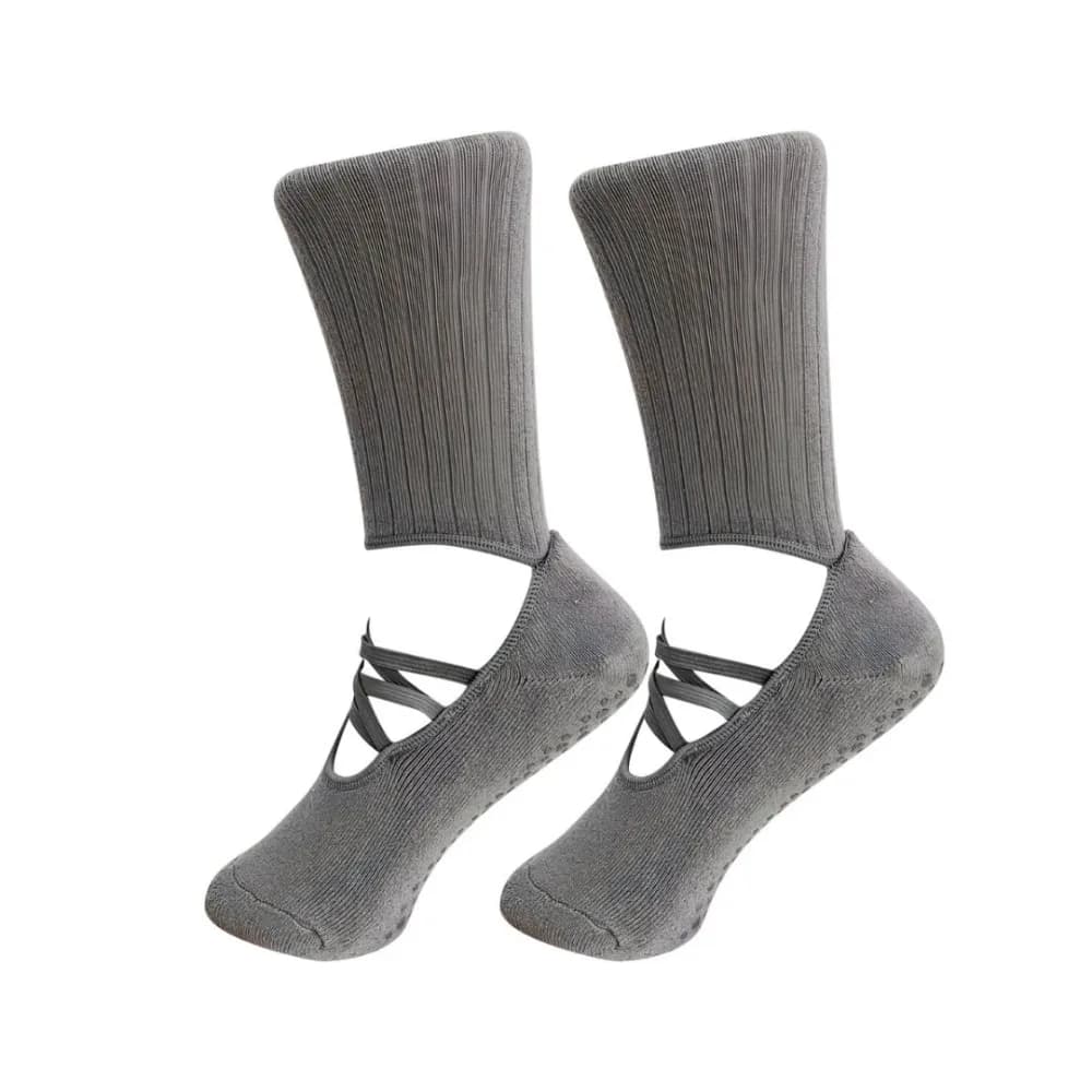 Pilates socks in breathable fabric, average length, design with straps, women's yoga socks, comfortable and sweat absorbent