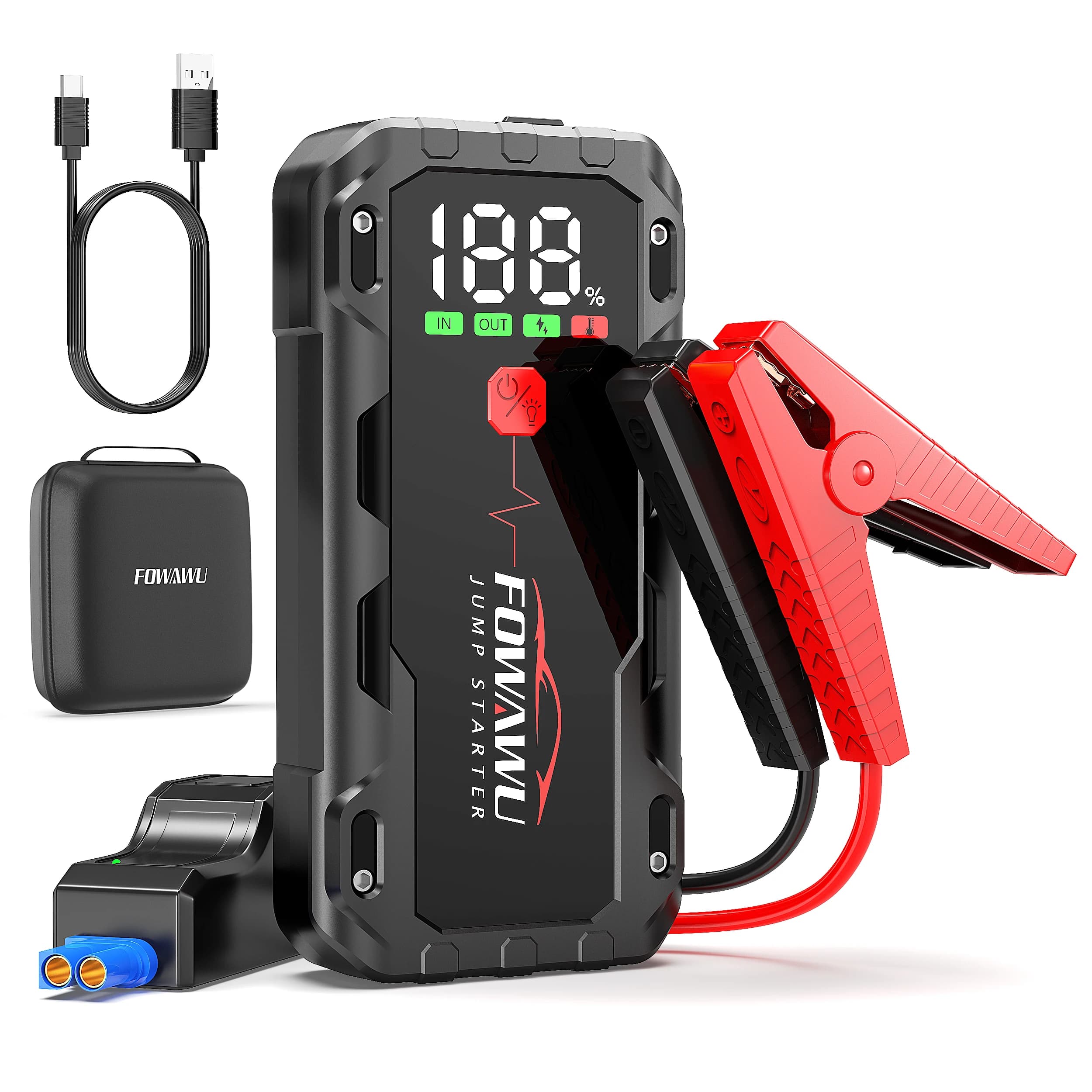 FOWAWU Avviatore di Emergenza 26800mAh 7000A per Veicoli 12V (12L Benzina / 10L Diesel) e Moto, Batteria di Avviamento per Auto