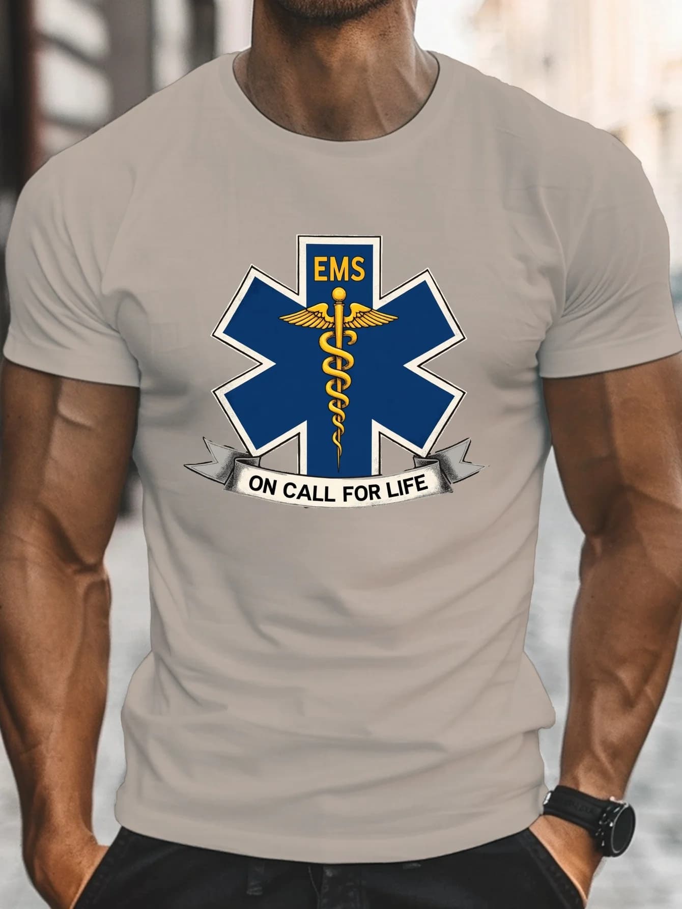 EMS Star of Life Graphic - EMS Badge Design - T-shirt da uomo stampata casual estiva a maniche corte in cotone 100%.