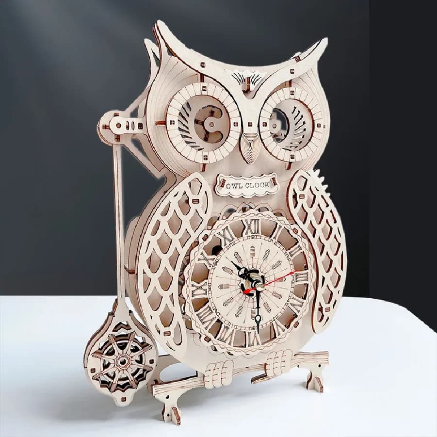 Puzzle 3D in Legno Fai-da-Te, Modello di Orologio a Pendolo Vintage con Gufo, Kit di Blocchi Creativi da Assemblare, Regalo per Adulti, Bambini e Adolescenti