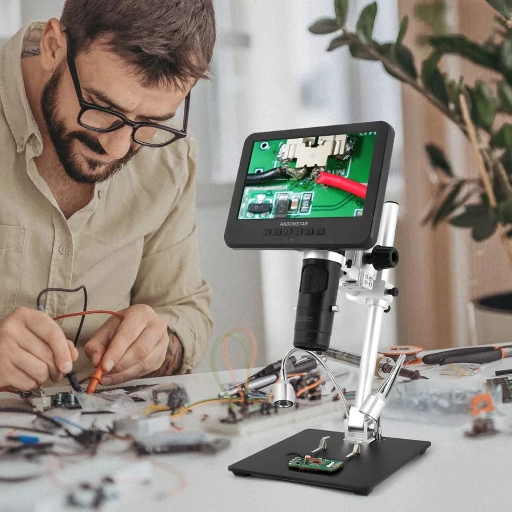 GOOD Andonstar AD249S-M Trinocular Digital Microscope with 10-inch Screen for PCB Repair and Maintenance