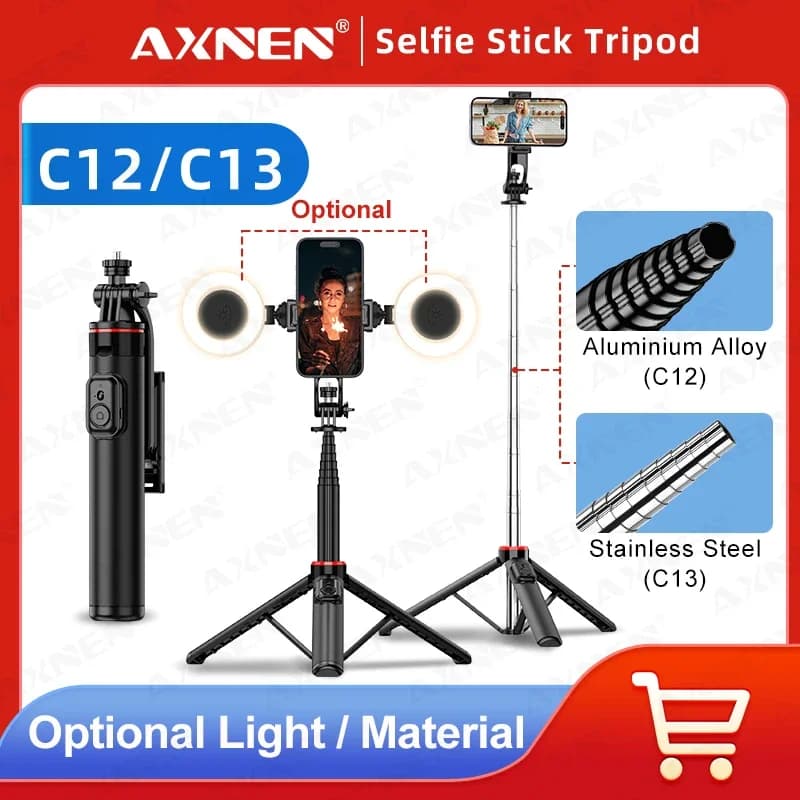 AXNEN mobile phone tripod C12/C13 Types for mobile Gopro Action Camera, 1325mm support with Bluetooth Wireless remote control for Live