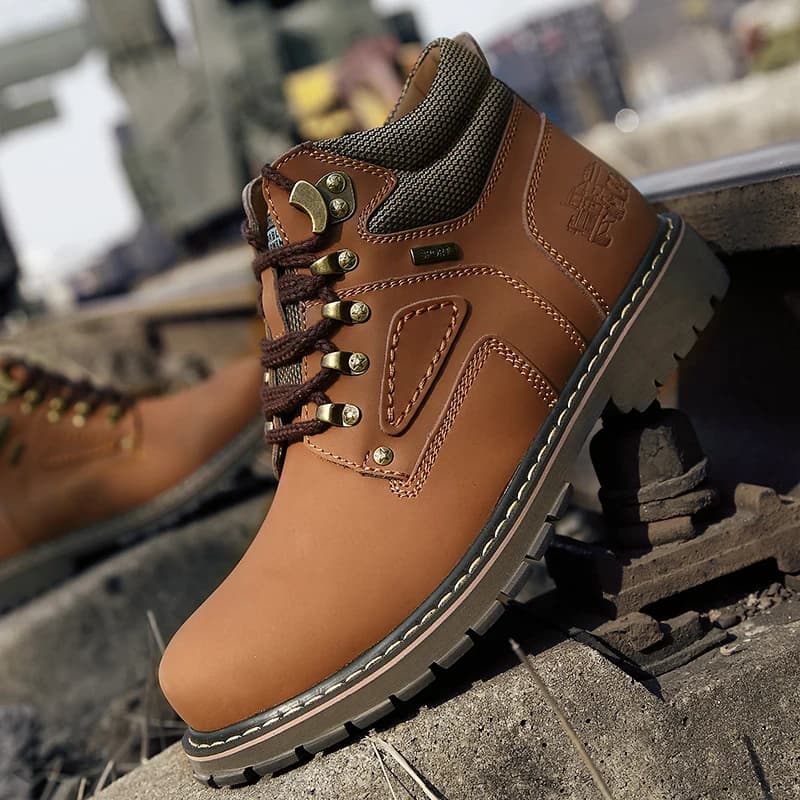 Winter Men Boots Leather Ankle Boots Warm Man Snow Boots Non-slip Work Boots Outdoor Hiking Climbing Walking Casual Sneakers